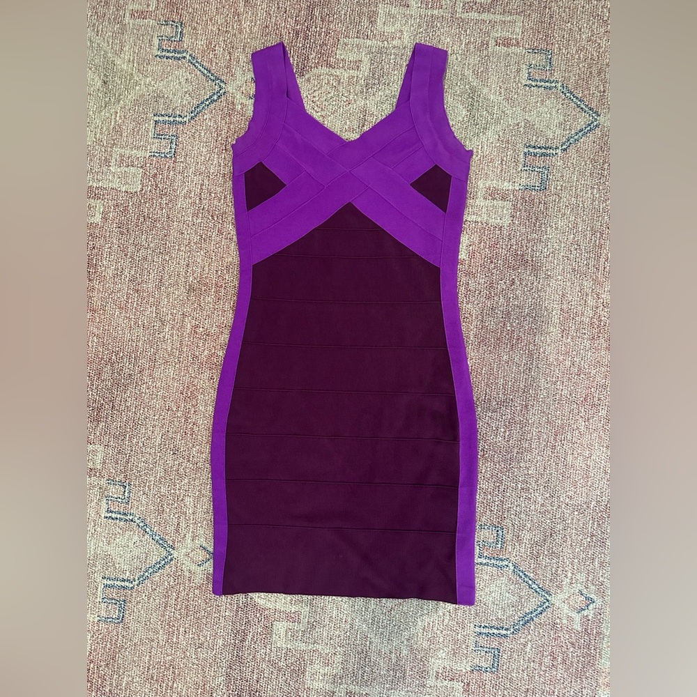 Express purple and burgundy bodycon mini dress stretch color block small